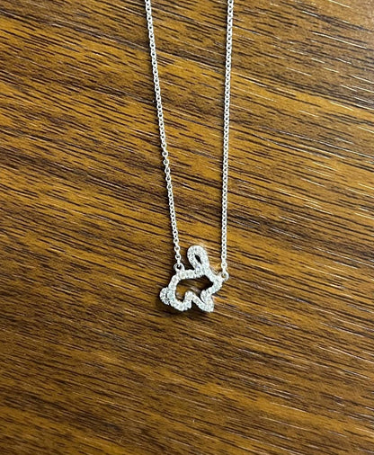 Bunny Rabbit Symbol Diamond Halo Set 18K White Gold Chain Pendant Necklace