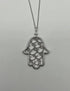 Hamsa Hand of Fatima Diamonds Halo Motif 18K White Gold Pendant Amulet Necklace