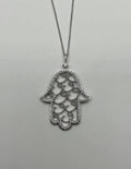 Hamsa Hand of Fatima Diamonds Halo Motif 18K White Gold Pendant Amulet Necklace