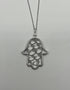 Hamsa Hand of Fatima Diamonds Halo Motif 18K White Gold Pendant Amulet Necklace