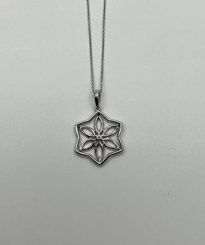 Diamond Halo Set Snowflake Symbol Motif 18K White Gold Pendant Chain Necklace