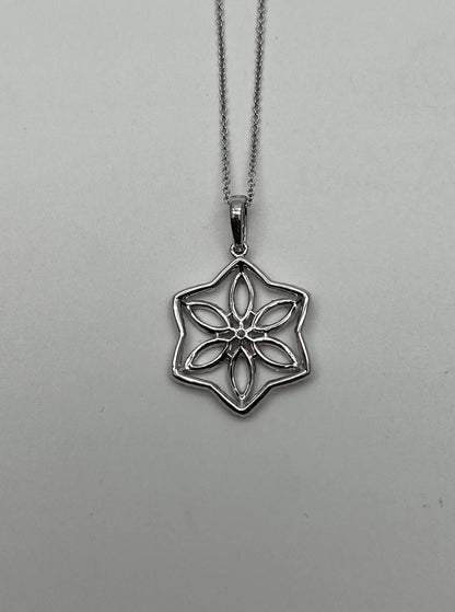 Diamond Halo Set Snowflake Symbol Motif 18K White Gold Pendant Chain Necklace