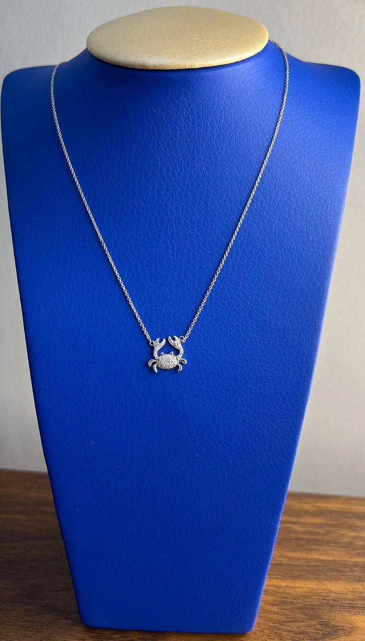 Crab Symbol Motif Diamond Halo Set 18K White Gold Chain Animal Pendant Necklace