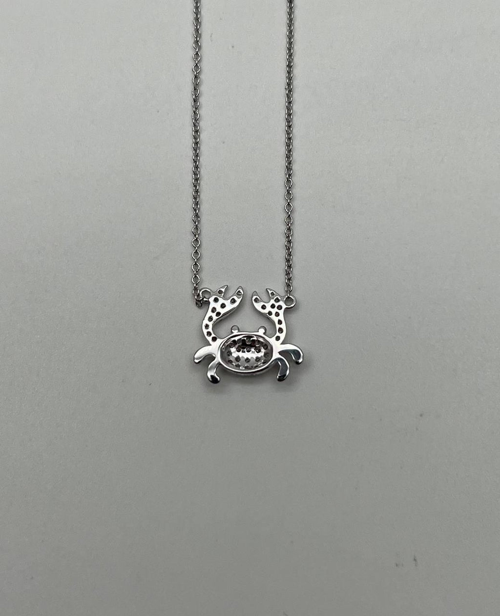 Crab Symbol Motif Diamond Halo Set 18K White Gold Chain Animal Pendant Necklace