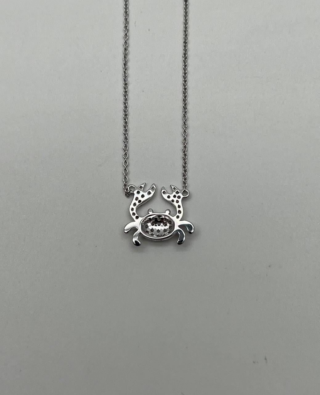 Crab Symbol Motif Diamond Halo Set 18K White Gold Chain Animal Pendant Necklace