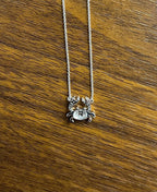 Crab Symbol Motif Diamond Halo Set 18K White Gold Chain Animal Pendant Necklace