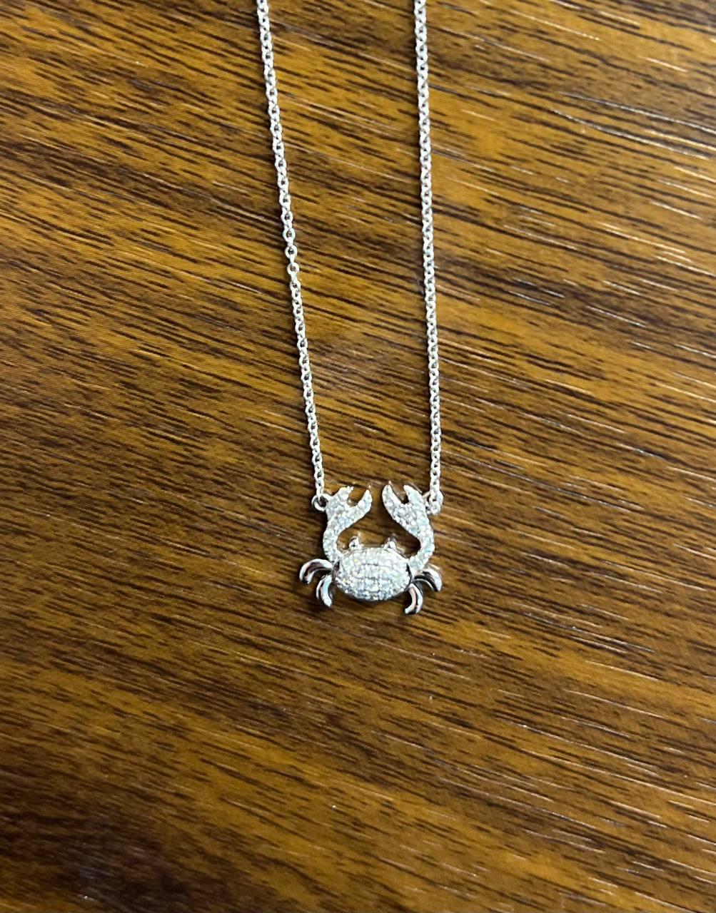 Crab Symbol Motif Diamond Halo Set 18K White Gold Chain Animal Pendant Necklace