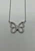 Butterfly Set Diamonds Halo Motif 18K Karat White Gold Pendant Chain Necklace