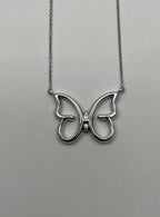 Butterfly Set Diamonds Halo Motif 18K Karat White Gold Pendant Chain Necklace