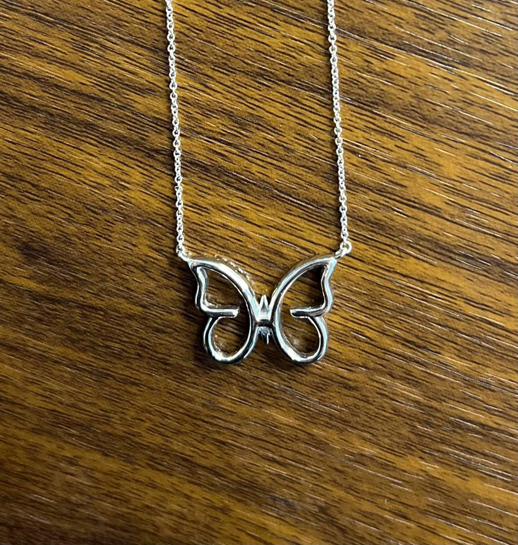 Butterfly Set Diamonds Halo Motif 18K Karat White Gold Pendant Chain Necklace