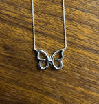 Butterfly Set Diamonds Halo Motif 18K Karat White Gold Pendant Chain Necklace