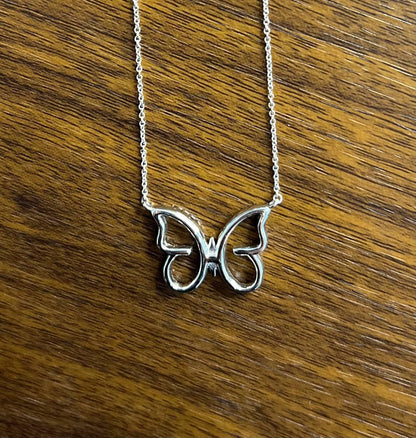 Butterfly Set Diamonds Halo Motif 18K Karat White Gold Pendant Chain Necklace