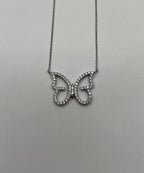 Butterfly Set Diamonds Halo Motif 18K Karat White Gold Pendant Chain Necklace