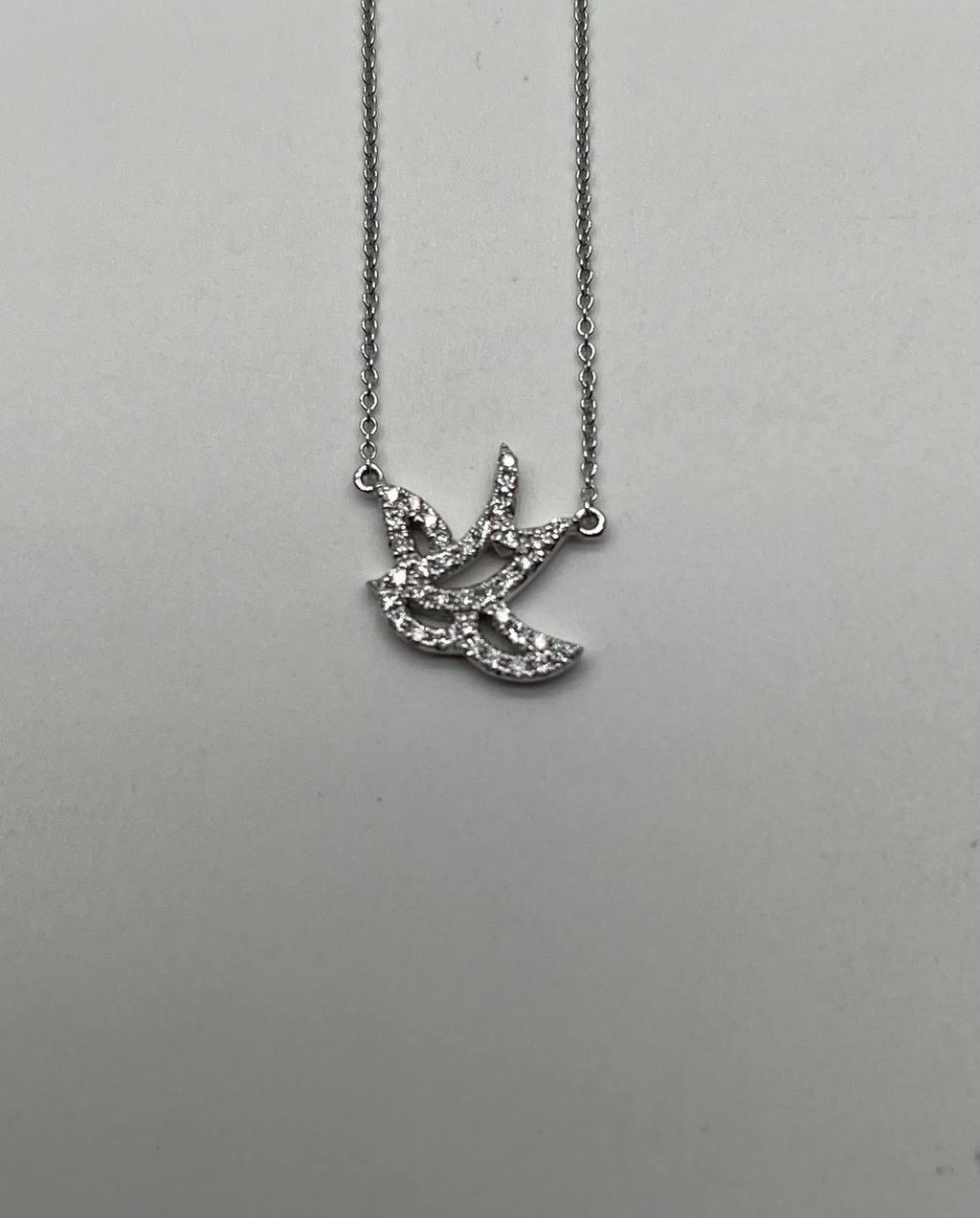Dove Bird Hope Symbol Diamond Halo Set 18K White Gold Chain Pendant Necklace