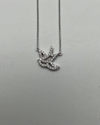 Dove Bird Hope Symbol Diamond Halo Set 18K White Gold Chain Pendant Necklace
