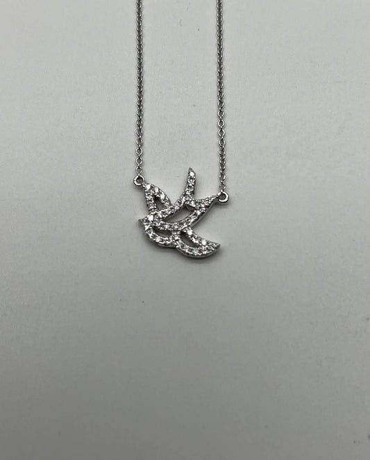 Dove Bird Hope Symbol Diamond Halo Set 18K White Gold Chain Pendant Necklace