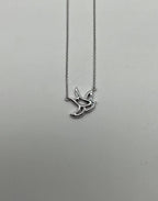 Dove Bird Hope Symbol Diamond Halo Set 18K White Gold Chain Pendant Necklace