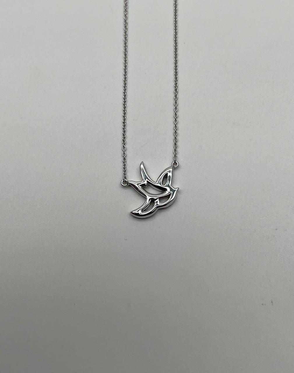 Dove Bird Hope Symbol Diamond Halo Set 18K White Gold Chain Pendant Necklace