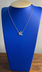 Dove Bird Hope Symbol Diamond Halo Set 18K White Gold Chain Pendant Necklace
