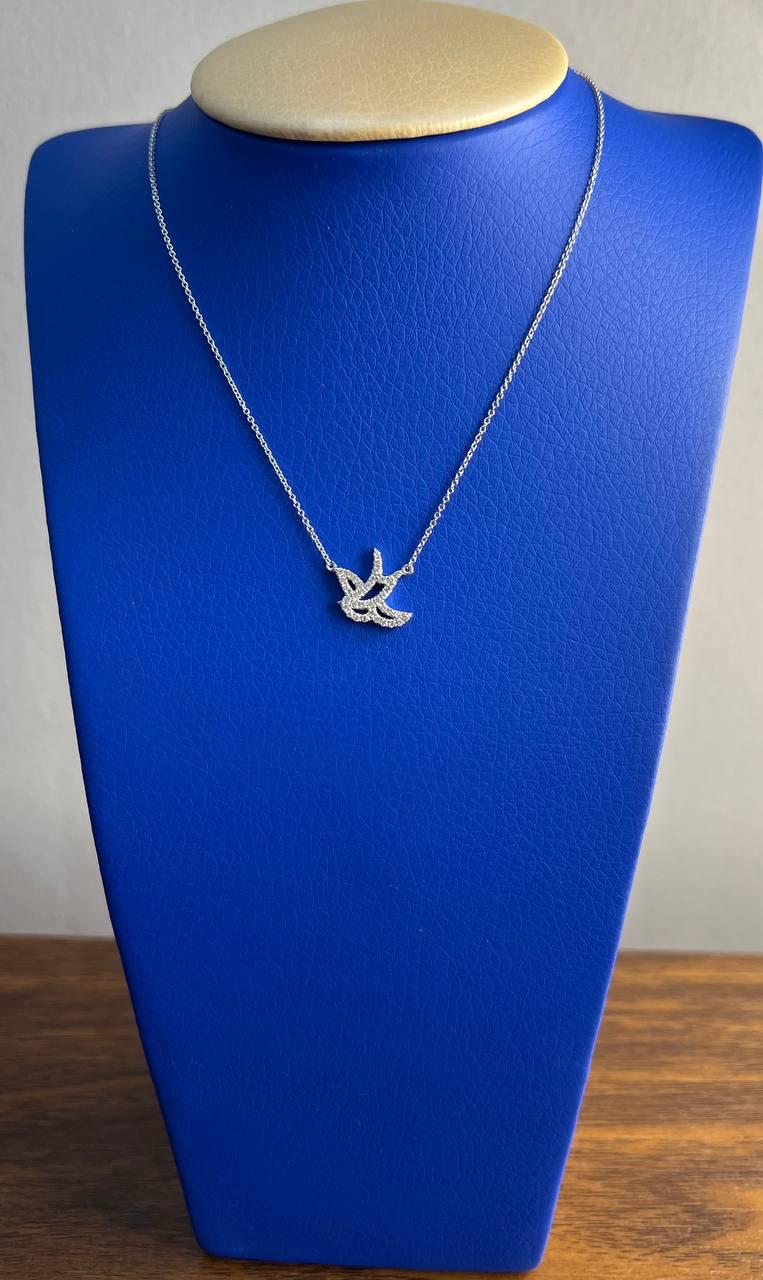 Dove Bird Hope Symbol Diamond Halo Set 18K White Gold Chain Pendant Necklace