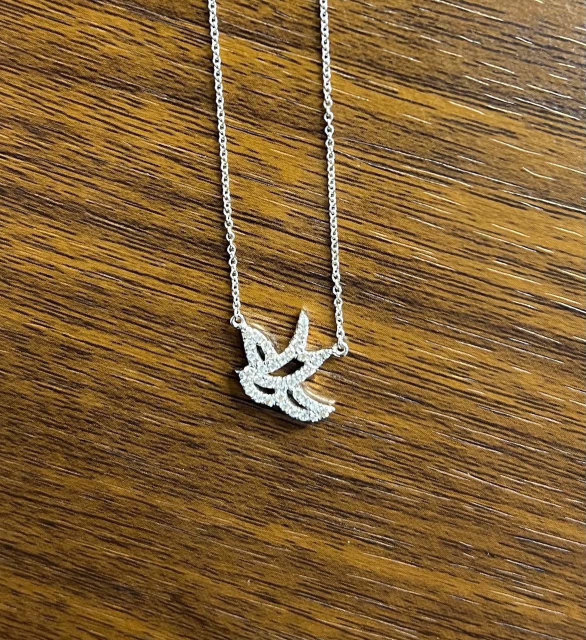 Dove Bird Hope Symbol Diamond Halo Set 18K White Gold Chain Pendant Necklace