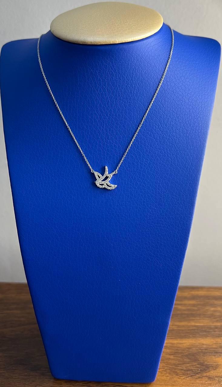 Dove Bird Hope Symbol Diamond Halo Set 18K White Gold Chain Pendant Necklace