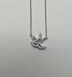 Dove Bird Hope Symbol Diamond Halo Set 18K White Gold Chain Pendant Necklace