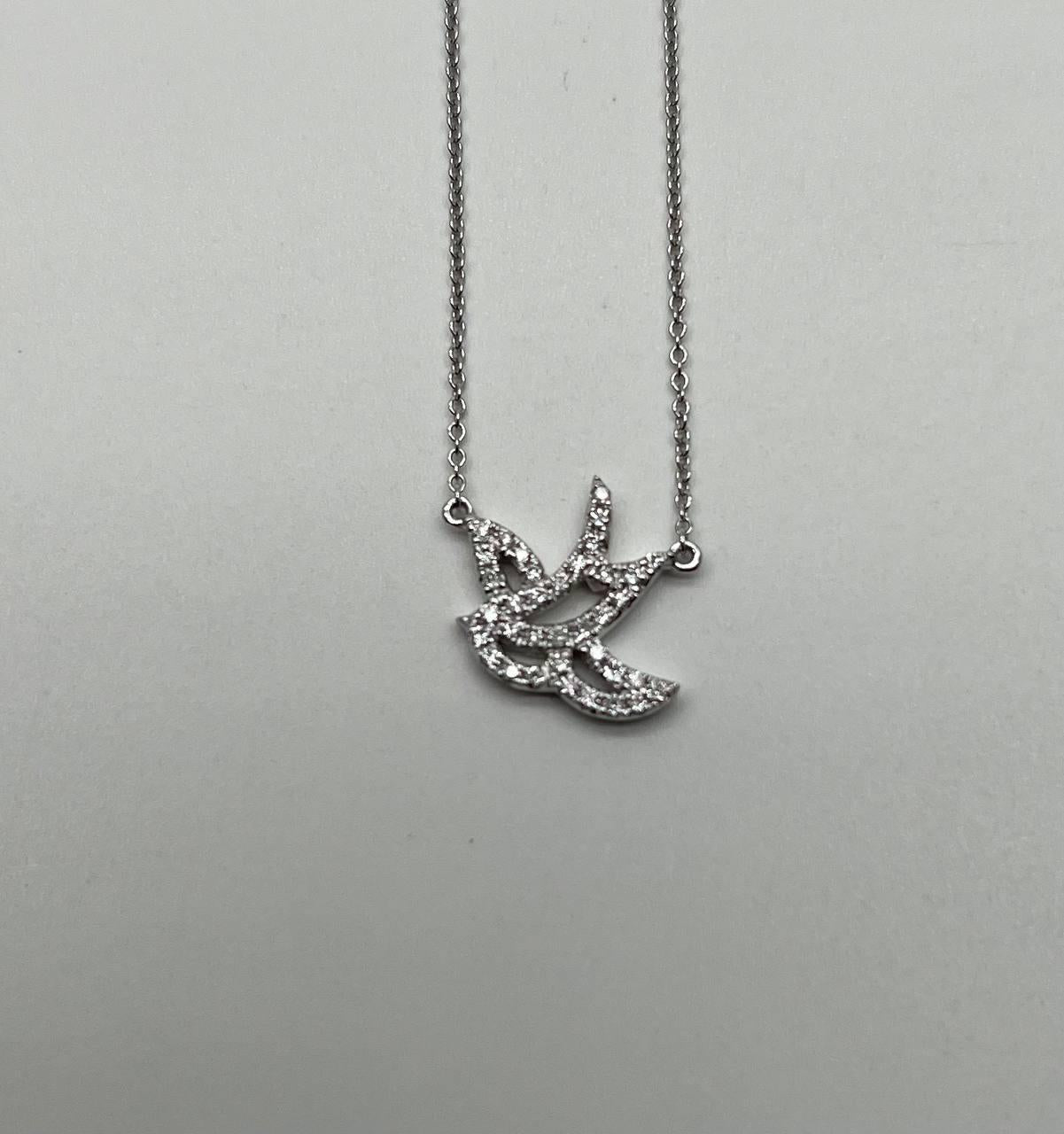 Dove Bird Hope Symbol Diamond Halo Set 18K White Gold Chain Pendant Necklace