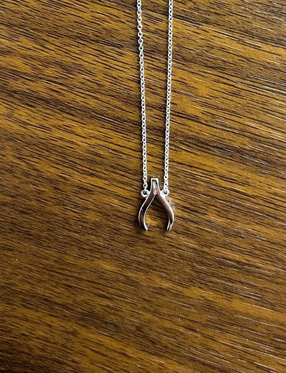 Diamond Wishbone Symbol Motif 18K White Gold Pendant Chain Necklace