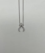 Diamond Wishbone Symbol Motif 18K White Gold Pendant Chain Necklace