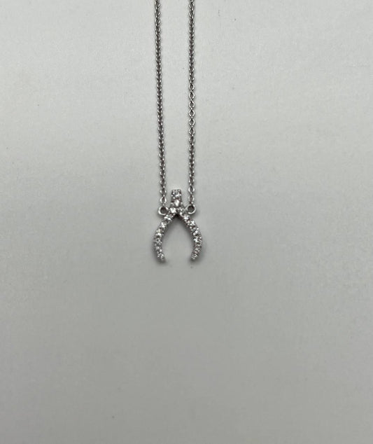 Diamond Wishbone Symbol Motif 18K White Gold Pendant Chain Necklace