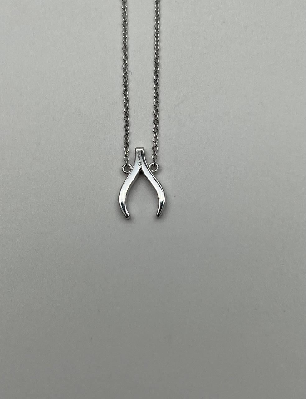 Diamond Wishbone Symbol Motif 18K White Gold Pendant Chain Necklace