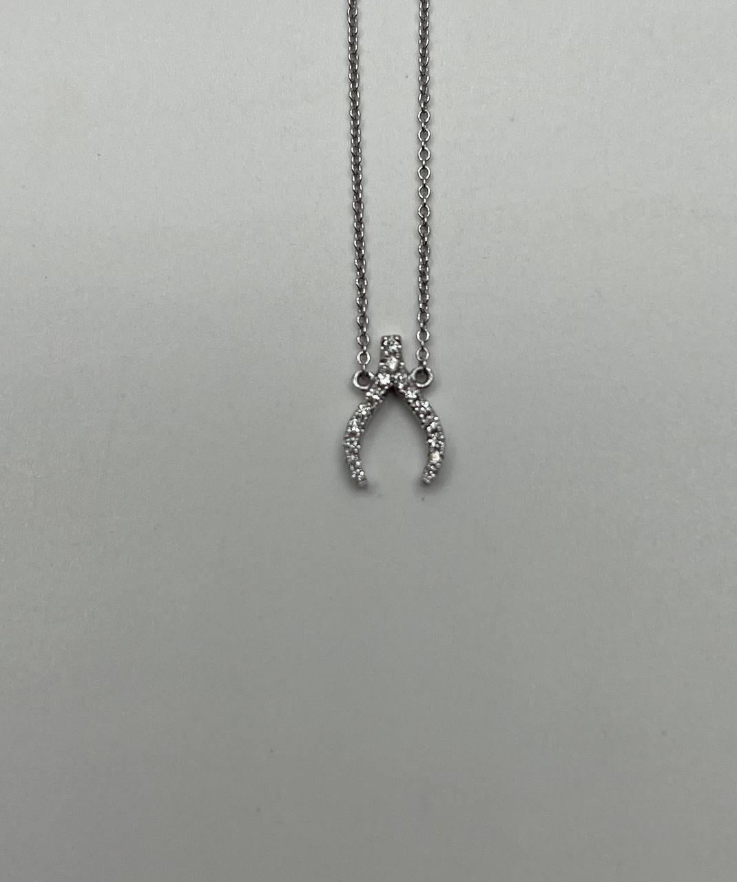 Diamond Wishbone Symbol Motif 18K White Gold Pendant Chain Necklace
