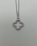 Quatrefoil Lucky Alhambra Clover Diamonds Halo Motif White Gold Pendant Necklace