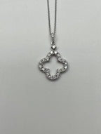 Quatrefoil Lucky Alhambra Clover Diamonds Halo Motif White Gold Pendant Necklace