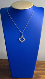 Quatrefoil Lucky Alhambra Clover Diamonds Halo Motif White Gold Pendant Necklace