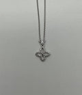 Clover Pave Set Diamonds Halo Motif 14K Karat White Gold Pendant Chain Necklace