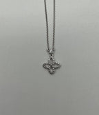 Clover Pave Set Diamonds Halo Motif 14K Karat White Gold Pendant Chain Necklace