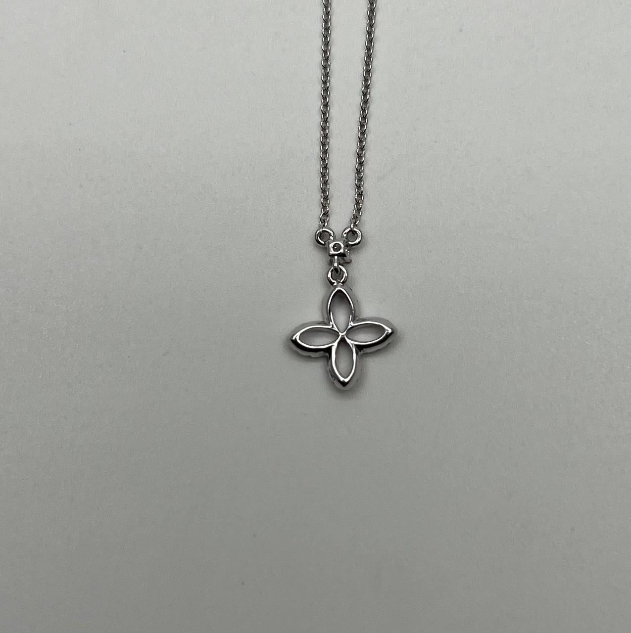 Clover Pave Set Diamonds Halo Motif 14K Karat White Gold Pendant Chain Necklace