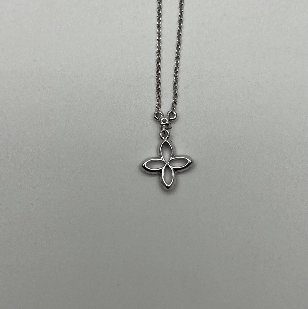 Clover Pave Set Diamonds Halo Motif 14K Karat White Gold Pendant Chain Necklace