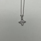 Clover Pave Set Diamonds Halo Motif 14K Karat White Gold Pendant Chain Necklace