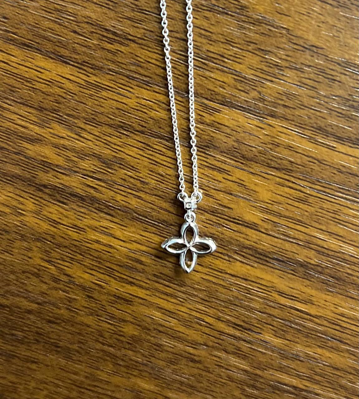 Clover Pave Set Diamonds Halo Motif 14K Karat White Gold Pendant Chain Necklace