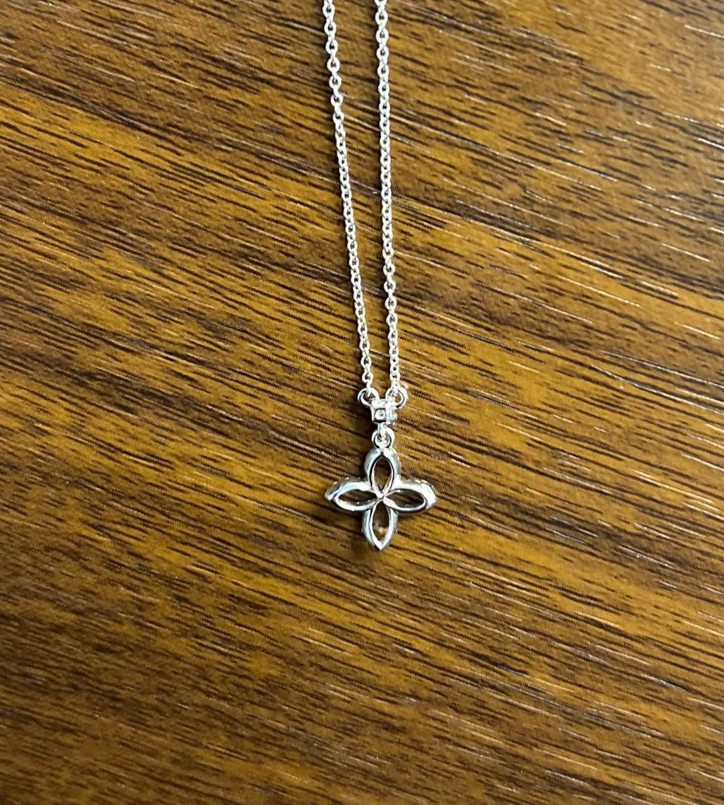 Clover Pave Set Diamonds Halo Motif 14K Karat White Gold Pendant Chain Necklace