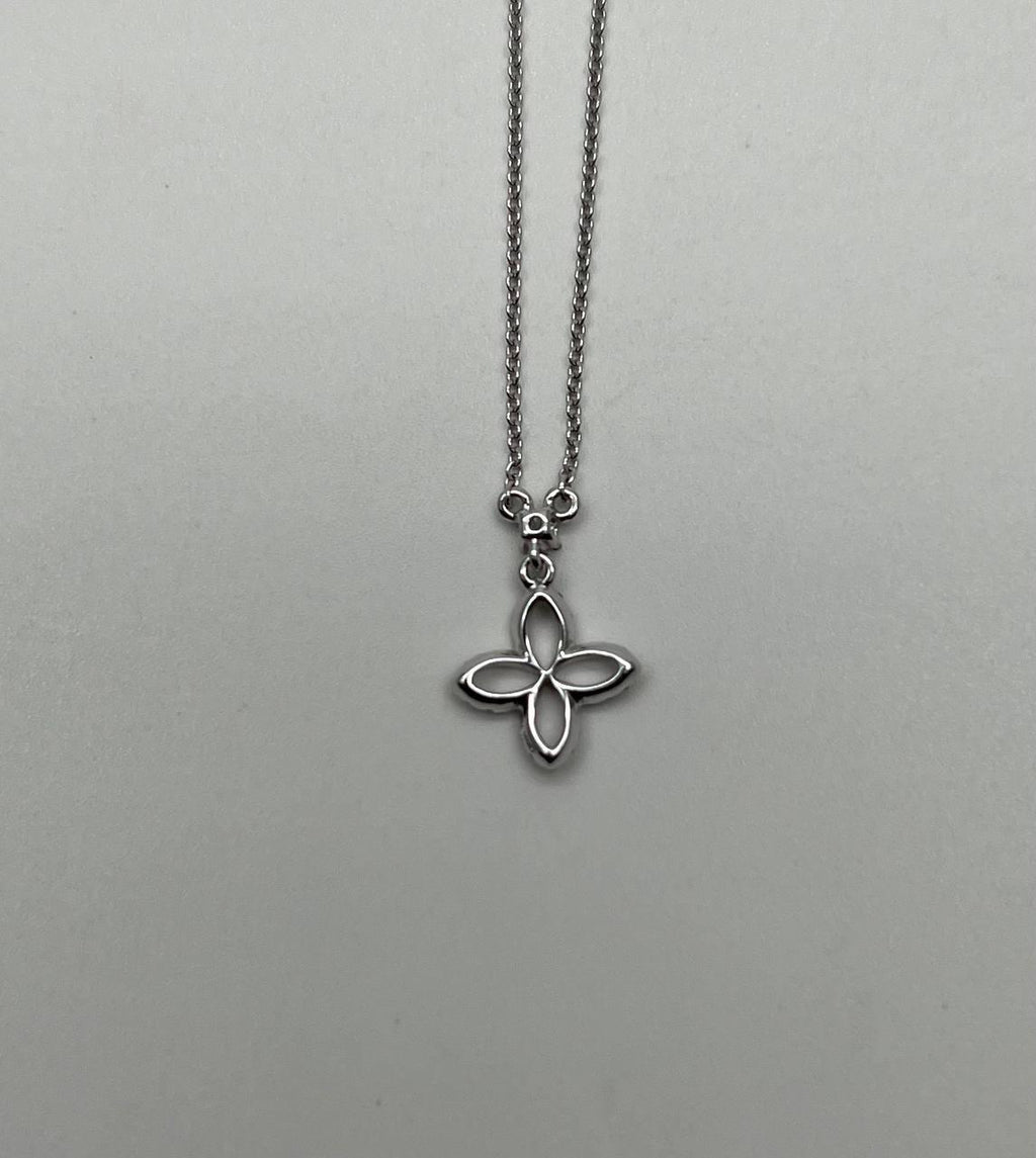 Clover Pave Set Diamonds Halo Motif 14K Karat White Gold Pendant Chain Necklace