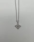 Diamond Halo Clover Floral Flower Symbol Motif 18K White Gold Pendant Necklace