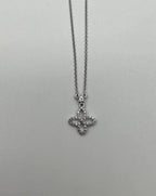 Clover Pave Set Diamonds Halo Motif 14K Karat White Gold Pendant Chain Necklace