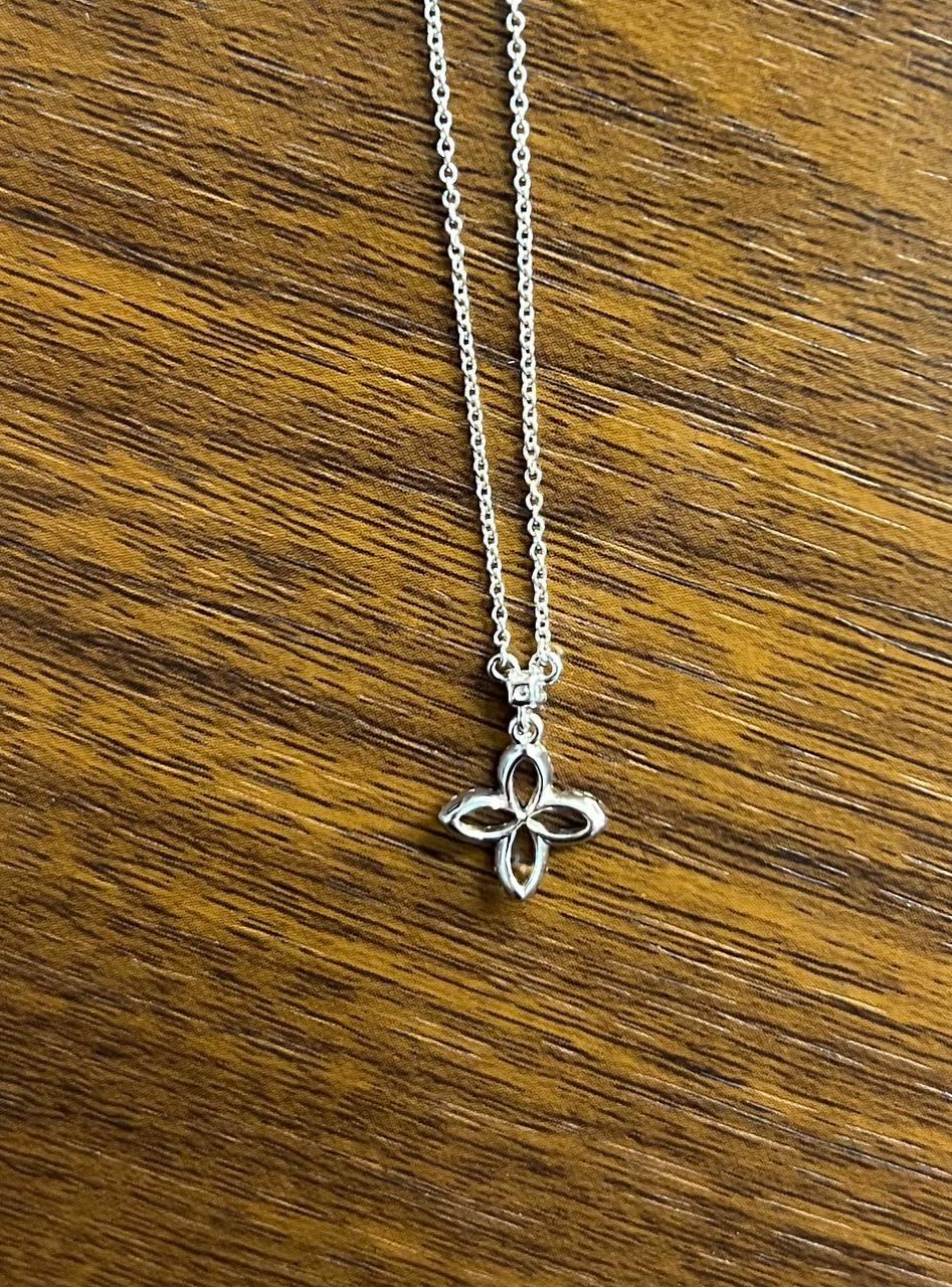 Clover Pave Set Diamonds Halo Motif 14K Karat White Gold Pendant Chain Necklace