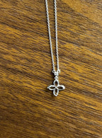 Clover Pave Set Diamonds Halo Motif 14K Karat White Gold Pendant Chain Necklace