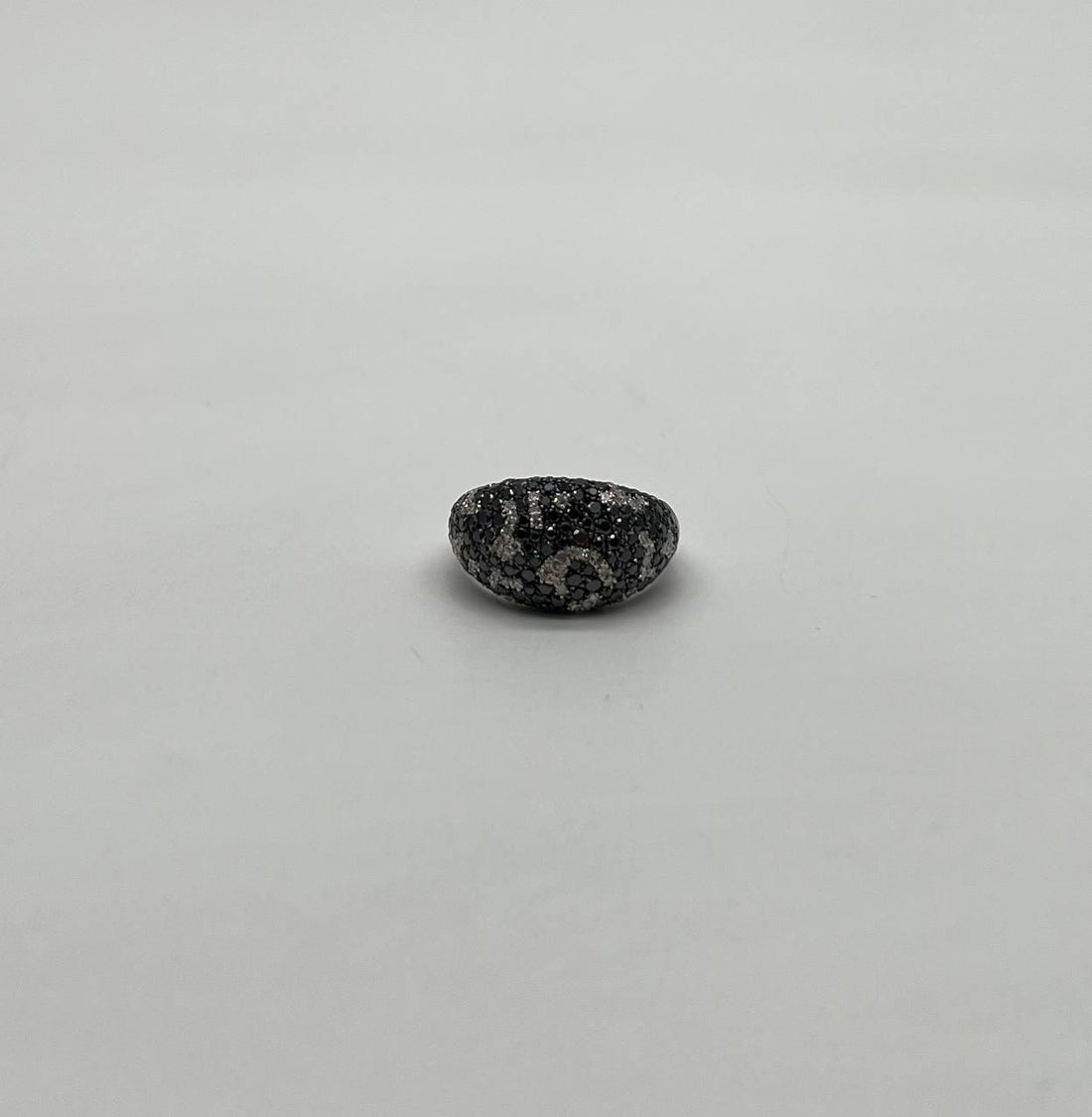 Black White Diamonds Pave Set 14K White Gold Statement Cocktail Unique Ring