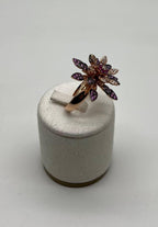 Red Pink Rubies Pave Set Diamonds Rose Gold Floral Flower Lotus Cocktail Ring